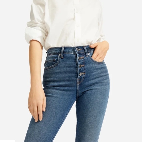 Everlane The Vintage Skinny Blue Jeans Raw Hem Button‎ Fly Size 27 - Picture 4 of 10